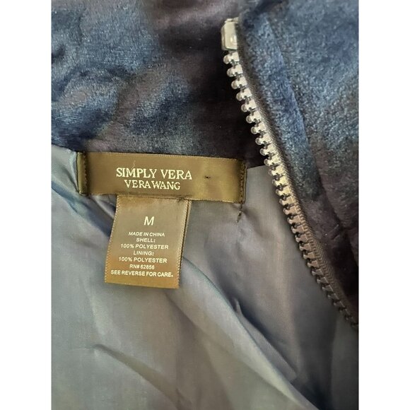 Simply Vera Vera Wang Women's M Quilted Navy Velvet Vest Zip-Up pockets Coat - Picture 3 of 3